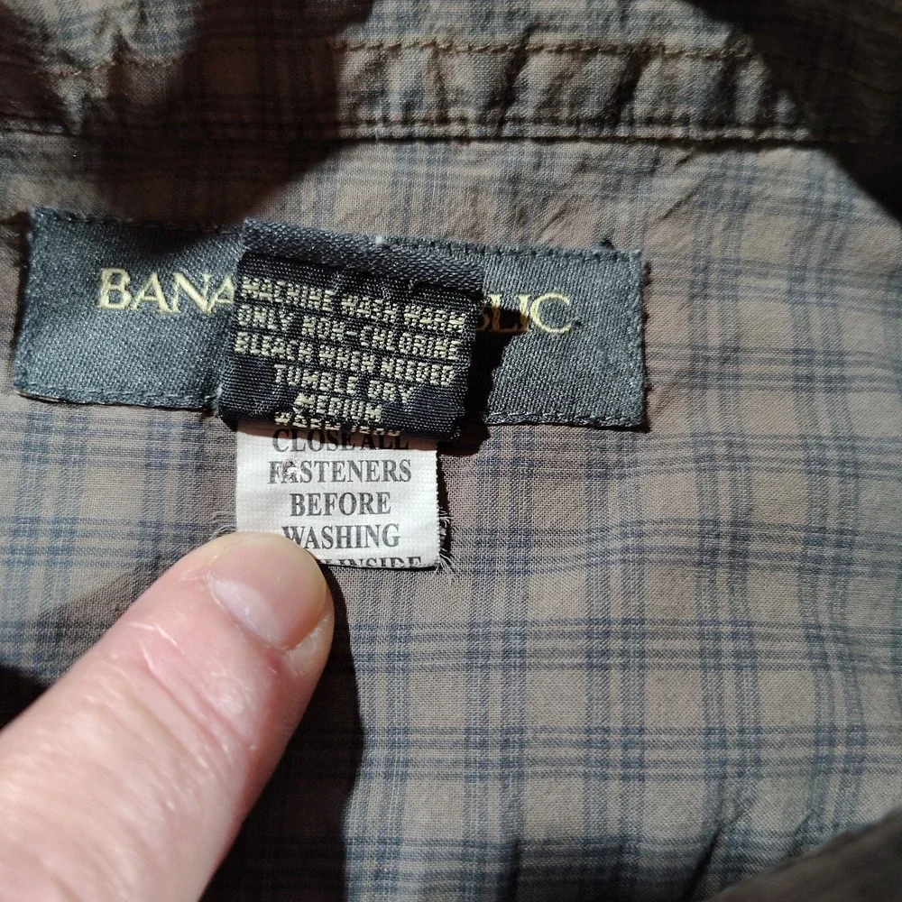 Banana Republic Pearl Snap Shirt Men XL Brown Plaid Country Western Rodeo Cowboy